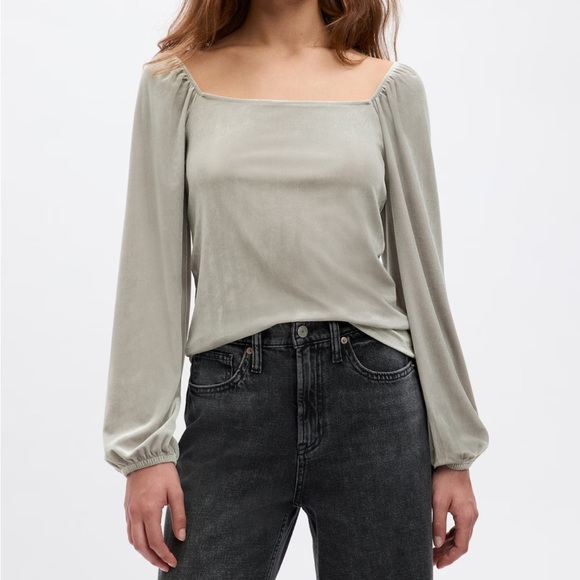 NWT GAP Factory Medium Velour Squareneck Top Burgundy Purple Stretch Vel… - Picture 12 of 13